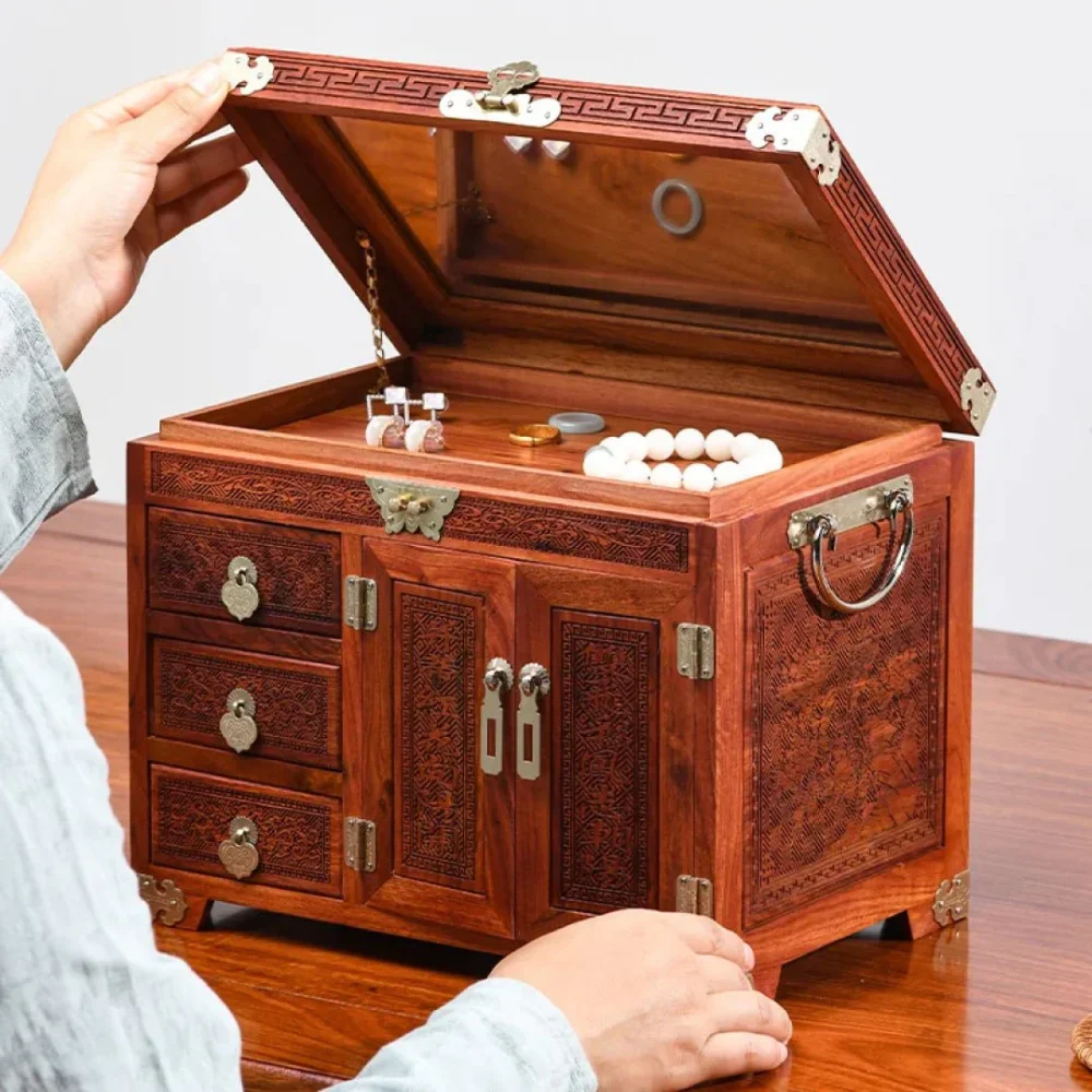 Antique Wooden Jewelry Chest – Hand Carved